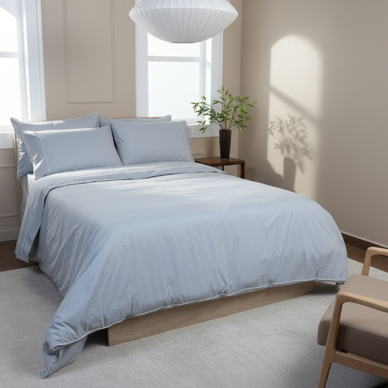 White Crisp Cool Percale Piped Duvet Set